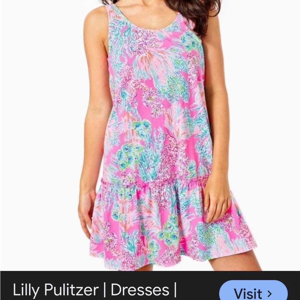 Lilly Pulitzer Pink Floral Tank Dress with Aqua & Green Accents